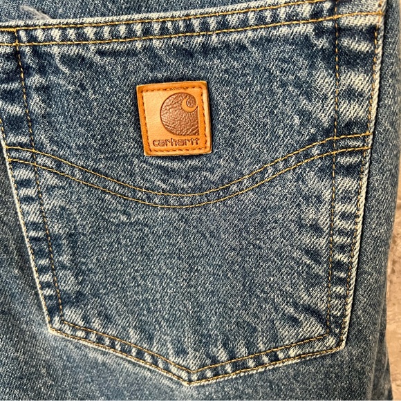 Carhartt Men's 42x32 Blue Jeans. Rigid Cotton. Leather Logo Patch On Back. Basic - Picture 6 of 9